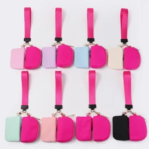Hot Pink Double Wrist Wallet Coin Bag Dual Pouch Wristlet Bag Key Chain Bracelet Card Holder Wallet