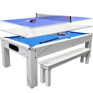 Indoor MDF 7ft Multifunction 3 in 1 Ping Pong Dining Billiards Pool Table With 2 Benches
