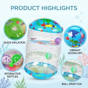 Inflatable PVC Baby Crawling Roller Toy with Rattle Balls and Glow Sequin for Infants 6 to 12 Months