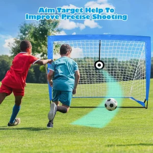 JH 2 Pack Portable Pop Up Soccer Goals with 6 Obstacle Cones Lightweight Training Equipment Mini Football Camp Goal Set