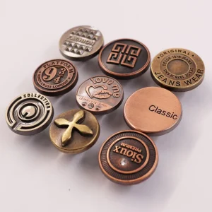 Jinyi Button Factory Garment Accessories Custom Engraved Logo Pattern Vintage Metal Buttons Denim Jeans Button And Rivets