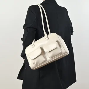 KH New Elegant Utility Tote Bag with Front Pockets Large Capacity Structured Rectangular Handbag for Women Work