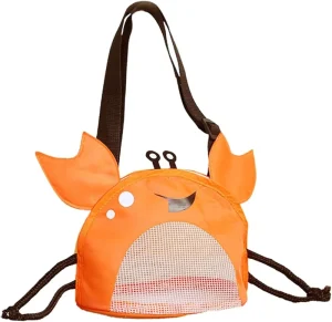 Kids Beach Mesh Bag Crab Shape Seashell PVC Material Sand Toy Collector Messenger Style