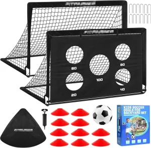 Kids Soccer Goal for Backyard Set 2 Pack of 4×3 ft Portable Pop up Soccer Nets Complete Youth Training Equipment with Target