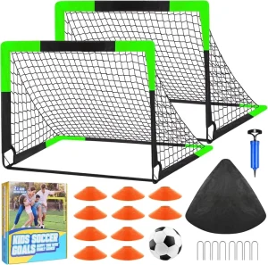 Kids Soccer Goals for Backyard Set of 2 Toddler Soccer Goal Training Equipment with Soccer Ball Cones Pop up