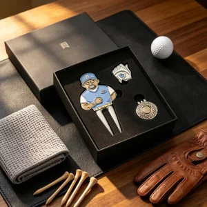 Knurled Character Golf Divot Repair Tool With Ball Marker Divot Tool With Leather Box Ball Marker De Dise Tool Metal Blank