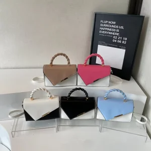 Korean Simple ZIP Closure PU Leather Street Trend Fashionable Contrast Color Small Square Single Lady Crossbody Bag
