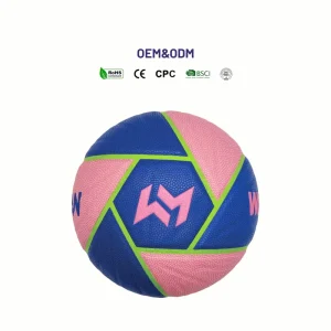 League Level Durable Eco-Friendly PU Leather Basketball Size 7 Training Custom Pink Blue Irregular Splice
