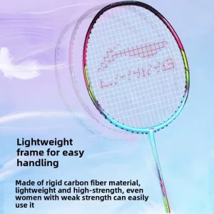 Li Ning Ws72 Ultra light Badminton Racket G4 Handle Fiber Filament Strings All Carbon Shaft 30 High Pounds Pull Weight Agile