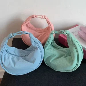 Light Weight Women’s Nylon Hobo Small Crossbody Bag Solid Color Ladies Shoulder Bag Portable Female Simple Messenger Bag