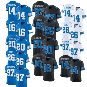 Lion Men’s 97 Aidan Hutchinson 14 St.Brown 16 Jared Goff 87 Sam LaPorta American Football Jersey