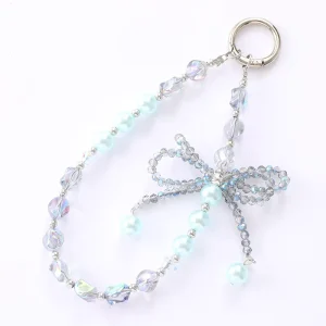 Luxury Beaded Bow Keychain Elegant Silver Bag Charm