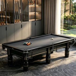 Luxury Black Red Chinese Pool Table 45mm Slate Top Commercial Billiard Table for Billiard Hall & Private Club
