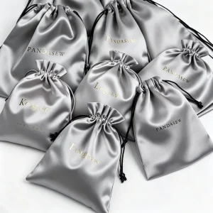 Luxury Custom Logo Satin Drawstring Pouches Reusable Soft Dust Bags for Jewelry Cosmetics Garment Packaging