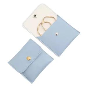 Luxury PU Leather Jewelry Packaging Bag Custom Logo Square Box Closure Button for Earrings Rings Accessory