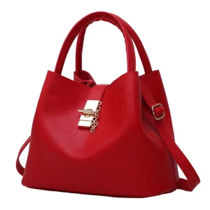 Luxury PU Solid Color Zipper Bucket Bag Women’s Fashion Designer Tote Bag Portable Handbag Messenger Bag