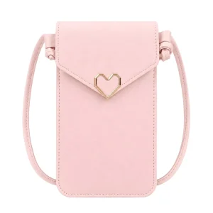 Luxury Touchscreen Phone Purse for Women Elegant PU Leather Crossbody Bag Heart Metal Buckle Mini Shoulder Wallet OEM ODM Supply