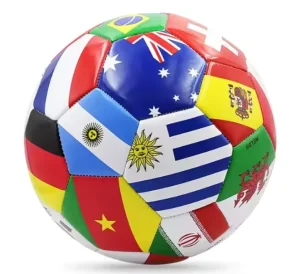 Machine Stitched Soccer Ball Multi-National Flags Design Sizes 3-5 Eco-Friendly PVC/TPU Material Rubber Bladder Training