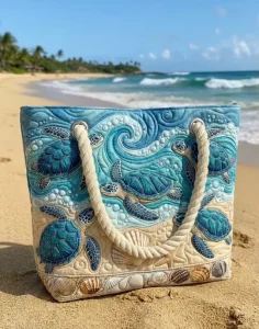 Marine Series Portable Quilted Embroidered Polyester Travel Bag Starfish Shell Custom Pattern Multi Functional Bag