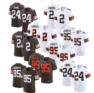 Men’s New Top Quality 2# Sanders Chubb Cleveland Stitched American Football Jersey High Quality Dense Embroidery