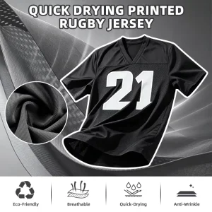Men’s Quick Dry Printed Rugby Shirt Breathable Rugby Jersey V-Neck Custom Number Design Summer Outdoor Sports Athletic T-Shirt