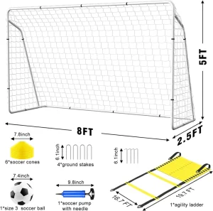Metal Soccer Goals 8x5ft Soccer Nets Soccer Goal Target Net Portable Soccer Goals Kids Outdoor Soccer Goals