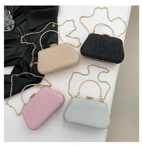 Mini Tweed Golden Chain Shoulder Bags with Detachable Gold Chain Small Handbag for Women Party Wedding Daily Use