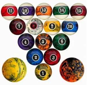 Modern Polyester Resin Marble Pool Balls 2 1/4″ Mixed Color Billiard Pool Cue Ball Set