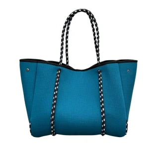 Multi Pocket Waterproof Neoprene 4 Inch Tote Bag Summer Solid Color Drawstring Closure Chains Cotton Lining Organized Gym Pool