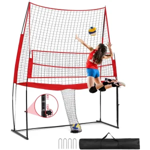 Multi functional Durable Volleyball Training Net for Beach Portable Court Adjustable Steel Stand Set Red Premium