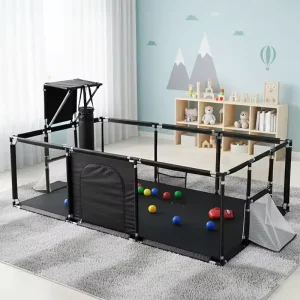 Multifunctional Baby Playpen with Boxing Bag Basketball Hoop & Soccer Goal Large Indoor Toddler Activity Center Safety Fence
