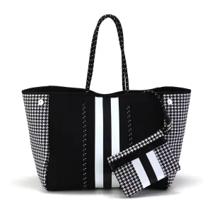 Neoprene Striped Tote Bag with Perforated Handles Waterproof & Portable for Summer Winter Beach Use