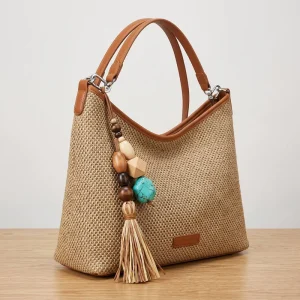 New Arrival Large Capacity Hemp Solid Color Tote Bag Women Casual Crossbody Shoulder Seaside Vacation Beach Underarm