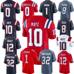 New England Fully Stitched #0 Gonzalez #8 Diggs #10 Maye #12 Brady #1 Brown #66 Campbell American Football Jersey