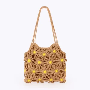 New Hand-Woven Rope Hollow-Flower Beach Vacation Everyday Casual Versatile Trendy Niche Womens Bag Polyester Magnetic