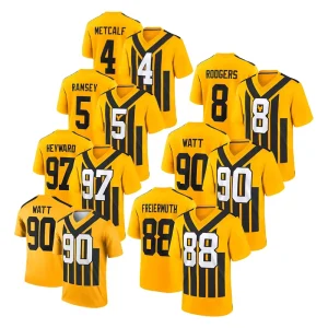 New Pittsburgh Embroidery Short Football Jersey 97 Cameron Heyward 4 DK Metcalf 8 Aaron Rodgers 90 T.J. American Football Wear