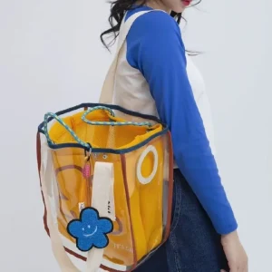 New Style Single Shoulder Tote with Transparent PVC Jelly Effect Bag Stylish Large Capacity Korean Style 2 Piece Set Canvas
