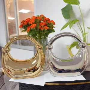Newtrendy Custom Import Women’s Party Evening Bag Gold and Silver Acrylic Crescent Moon Clutch Elegant Party Accessory