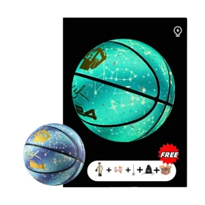 Official Size 6 Factory Outlet Custom Logo Green Luminous Glow Dark Fluorescent PU Cover Natural Rubber Basketball