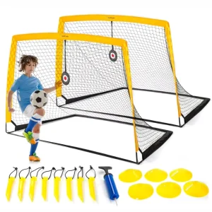 Outdoor Sports Training 2 Pack Foldable Portable Soccer Nets Pop Up Football Goals Kids Soccer Goal Set for Backyard Indoor