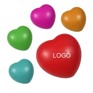 PU Foam Custom Logo Color Printed Bulk Mini Red Yellow White Blue Green Heart Shaped Stress Balls