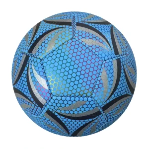 PU Football Custom Logo Glowing Holographic Soccer Ball Light up Blue Luminous Soccer Ball Factory OEM
