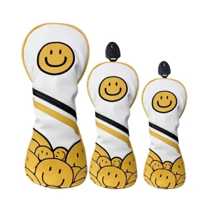 PU Leather Golf Head Covers with Velvet Lining and Elastic Band Closure for Driver Fairway UT Clubs Black White Club Cover Series