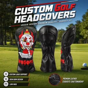 PU Leather Golf Wood Headcovers High Density 3D Embroidery Anti Slip Elastic Band Extra Thick Shockproof Velvet