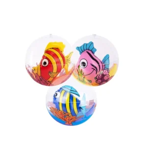 PVC Inflatable Beach Ball 8 Inch Red Pink Blue Colors for Kids Clear Balls with Colorful Fish Inside for Party Decorations