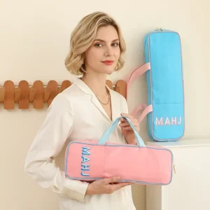 Pastel MAHJ Printed Mahjong Tile Storage Bag Large Capacity Nylon Zipper Tote Bag for American Mahjong Game Set Accessories