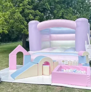 Pastel Soft Play Set Kids Play Amusement Park Playground Outdoor Ball Pit with Pastel Bounce House