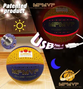 Patent Owner Rechargeable USB Type C Light LED Laminated Basketball Size 7 Hole Customized Logo Printing 60050g