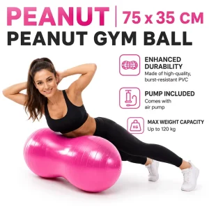 Peanut Yoga Ball Anti Burst 75x35cm PVC with Pump for Core Workout Physical Therapy Home Gym Fitness