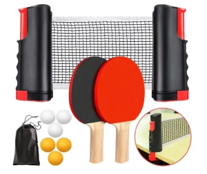 Ping Pong Paddle Set Portable Table Tennis Set with Retractable Net Rackets Balls and Carry Bag for Indoor Outdoor Games